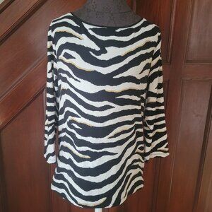 Talbots Zebra Print Boatneck 3/4 Sleeve Tee Shirt - Black/White Large